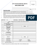 University of Balochistan, Quetta: Employment Form