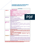 Cuadro de Actividades Como Nos Comunicamos y Transportamos Semana Del 23 Al 27