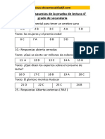 Clave de Respuestas de La Prueba de Lectura 4° Grado de Secundaria