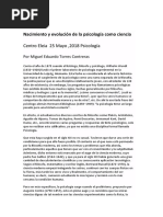 Nacimiento y Evolución de La Psicología Como Ciencia