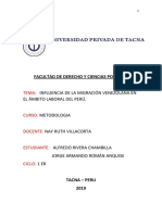 Influencia de La Migración Venezolana en El Ámbito Laboral Del Perú - Proyecto Monografía