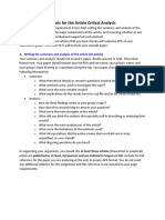 Rubric For The Article Critical Analysis..