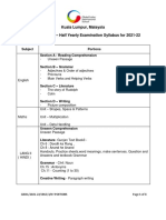 Kuala Lumpur, Malaysia Primary Grade 3 - Half Yearly Examination Syllabus For 2021-22