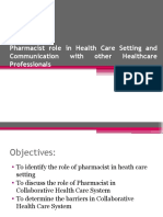 Pharmacist Role in Health Care Setting and Communication