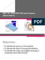 Unit Vii: Prescription and Common Abbreviations