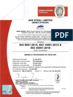 ISO 9001:2015, ISO 14001:2015 & ISO 45001:2018: JSW Steel Limited