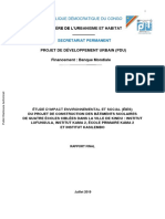 Etude Dimpact Environmental Et Social Du Projet de Construction Des Batiments Scolaires de Quatre Ecoles Ciblees Dans La Ville de Kindu