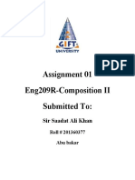 Assignment 01 Eng209R-Composition II Submitted To:: Sir Saadat Ali Khan