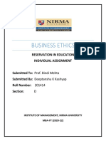 Business Ethics: Reservation in Education Individual Assignment