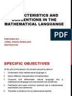 Characteristics and Conventions in The Mathematical Languange