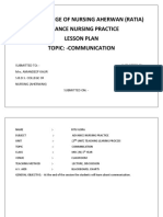 S.B.D.S. College of Nursing Aherwan (Ratia) Advance Nursing Practice Lesson Plan Topic: - Communication