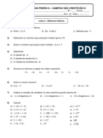 Lista 02 7º Ano Números Inteiros