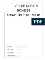 Compiler Design ECX6235 Answers For Tma 01: Name Reg. No Centre Due Date