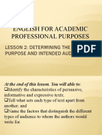 English For Academic Professional Purposes: Lesson 2: Determining The Author'S Purpose and Intended Audience