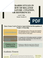 Standard Styles in Review of Related Literature, Citation, or Reference