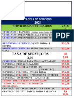 Tabela de Serviços 2021