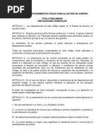 Código de Procedimientos Civiles para El Estado de Sonora Título Preliminar Disposiciones Generales