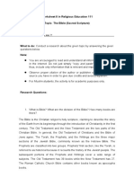 Worksheet 8 in Religious Education 111 Topic: The Bible (Sacred Scripture)