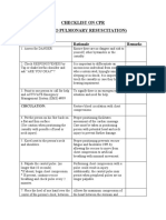 Checklist On CPR (Cardio Pulmonary Resuscitation) : Action Rationale Remarks