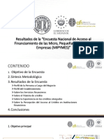 Resultados de La "Encuesta Nacional de Acceso Al Financiamiento de Las Micro, Pequeñas y Medianas Empresas (MIPYMES) "