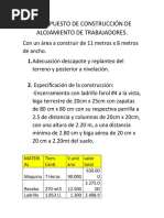 Presupuesto de Construcción de Alojamiento de Trabajadores 2