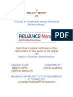 "A Study of Investment Avenue Offered by Reliance Money": A Project Report ON