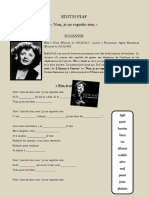 Edith Piaf Non Je Ne Regrette Rien Chansons Comprehension Orale Fiche Pedagogique 95282