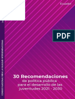 30 Recomendaciones de Política Pública para El Desarrollo de Las Juventudes Hasta El Año 2030