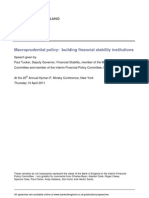 Macroprudential Policy: Building Financial Stability Institutions: Paul Tucker, Deputy Governor, Financial Stability, Bank of England