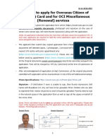 Procedure To Apply For Overseas Citizen of India (OCI) Card and For OCI Miscellaneous (Renewal) Services