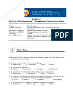 Philosophy Quarter 1 Module 3 Methods of Philosophizing Distinguishing Opinion From Truth