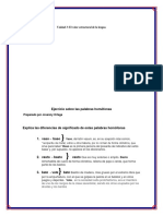 Unidad 3: El Valor Estructural de La Lengua: Ejercicio Sobre Las Palabras Homófonas