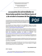 N.P. N. º 025-2021. - Estudiantes de Universidades No Licenciadas Podrán Inscribirse Hasta El 4 de Octubre Al Examen de San Marcos