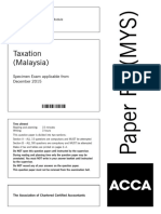 Taxation (Malaysia) : Specimen Exam Applicable From December 2015