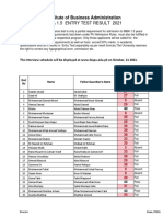 Mba 1.5 Entry Test Result 2021: Institute of Business Administration