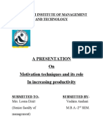 A Presentation On Motivation Techniques and Its Role in Increasing Productivity