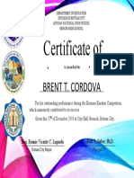 Certificate of Appreciation: Brent T. Cordova