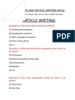 DEEP WATERS AND ARTICLE WRITING MCQs