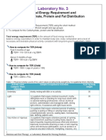 Laboratory No. 3: Total Energy Requirement and Carbohydrate, Protein and Fat Distribution