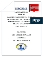 Concervacion de La Energia Movimiento de Traslacion y Rotacion de Una Esfera en Plano Inclinado