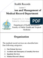 Health Records: Organization and Management of Medical Record Department