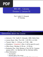 MA 105: Calculus Division 1, Lecture 01: Prof. Sudhir R. Ghorpade IIT Bombay