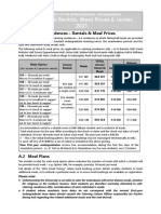 Residence Rentals, Meal Prices & Levies, 2021