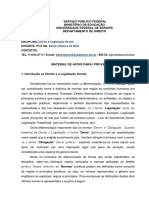 Material de Apoio para I Prova de Direito e Legislação Social - Prof. Me. Edson Oliveira