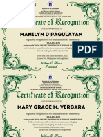 Certificate of Recognition: Manilyn D Pagulayan