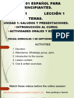 Unidad 1: Saludos Y Presentaciones. Introducción Al Curso. Actividades Orales Y Escritas