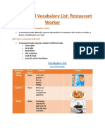 Job Related Vocabulary List: Restaurant Worker