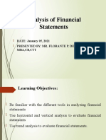 Analysis of Financial Statements: DATE: January 05, 2021 Presented By: Mr. Florante P. de Leon, Mba, CB, CTT