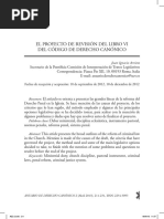 El Proyecto de Revisión Del Libro Vi Del Código de Derecho Canónico