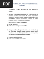 Actividad Tipos de Alimentos